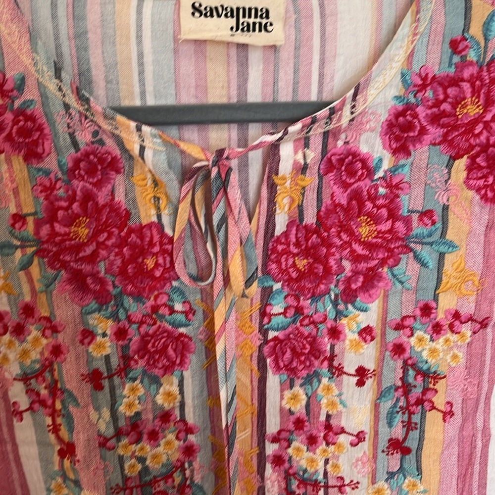 Savanna Jane Striped Floral Tassel Blouse - Picture 2 of 8